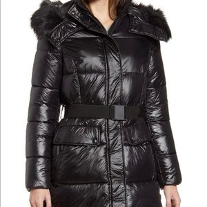 NEW Sam Edelman Faux Fur Hooded Puffer Coat **missing belt**